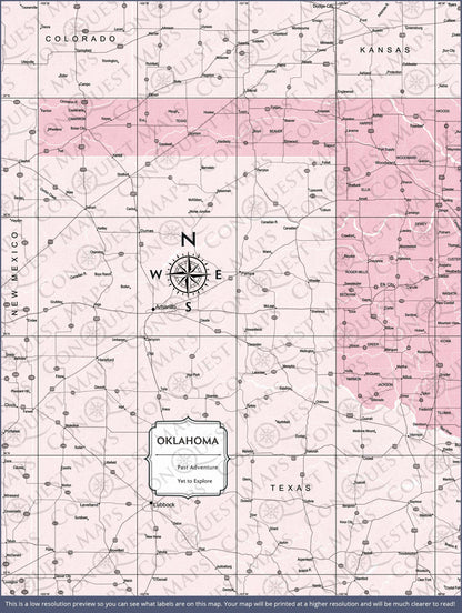 Oklahoma Map Poster - Pink Color Splash CM Poster