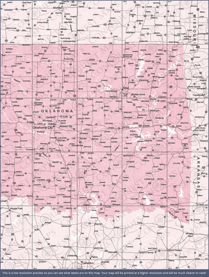 Oklahoma Map Poster - Pink Color Splash CM Poster