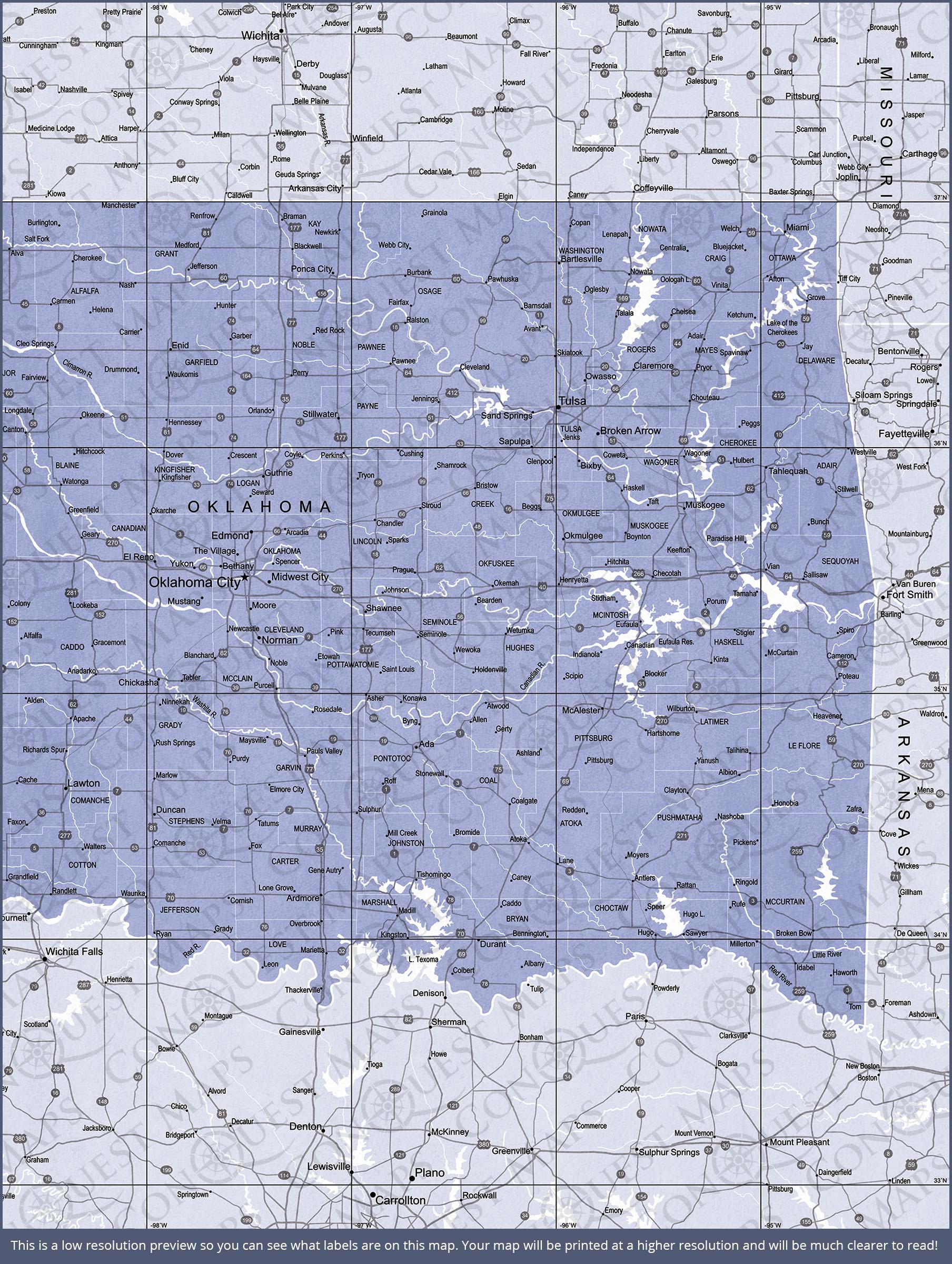 Oklahoma Map Poster - Purple Color Splash CM Poster