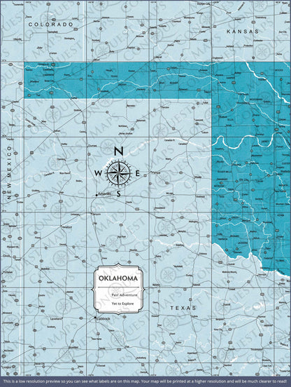 Push Pin Oklahoma Map (Pin Board) - Teal Color Splash CM Pin Board