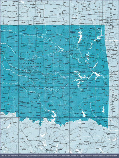 Push Pin Oklahoma Map (Pin Board) - Teal Color Splash CM Pin Board