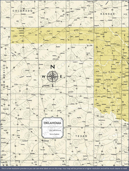 Push Pin Oklahoma Map (Pin Board) - Yellow Color Splash CM Pin Board