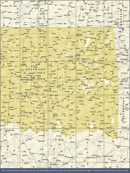 Push Pin Oklahoma Map (Pin Board) - Yellow Color Splash CM Pin Board