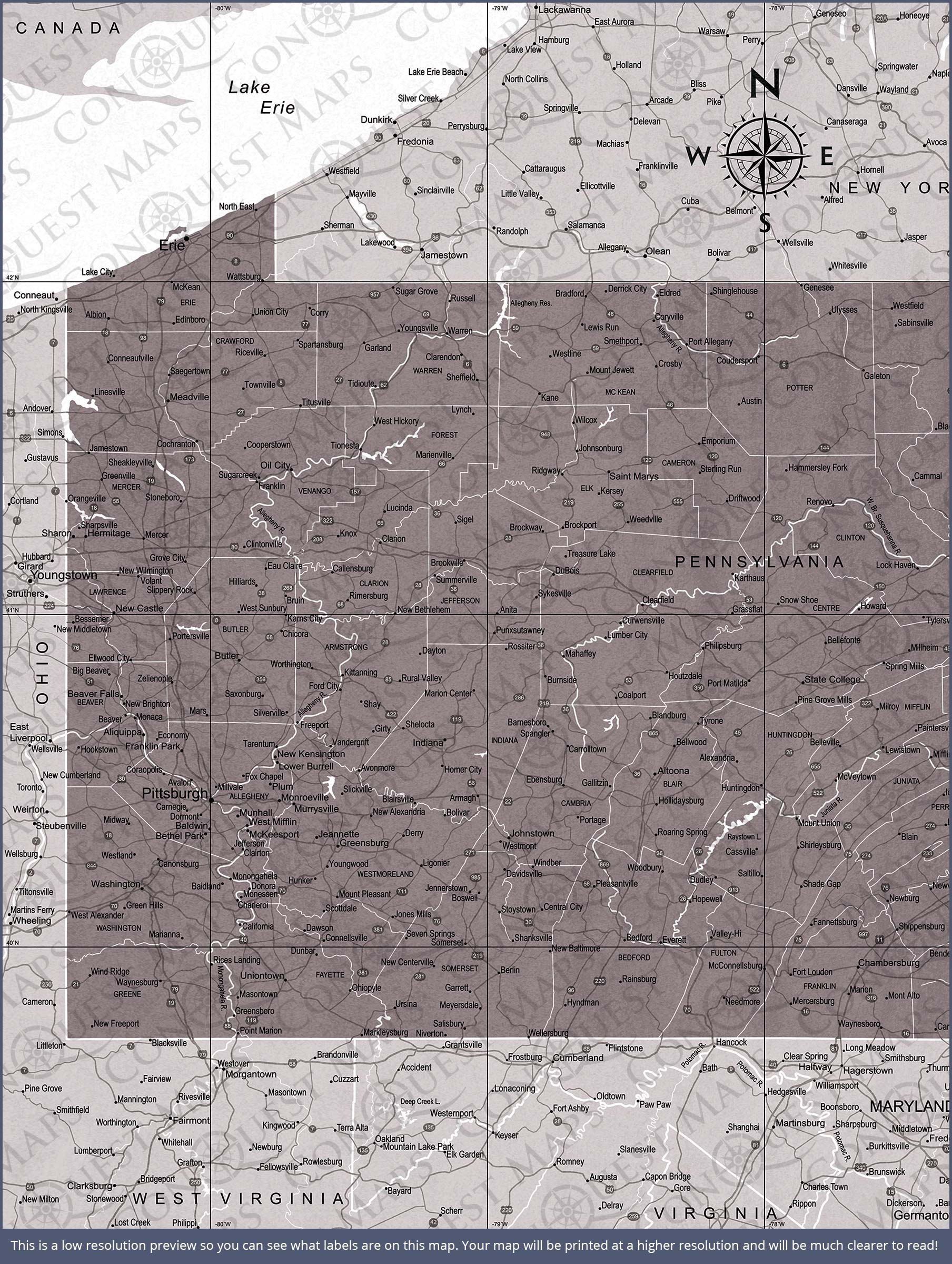 Pennsylvania Map Poster - Dark Brown Color Splash CM Poster