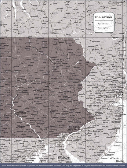 Push Pin Pennsylvania Map (Pin Board) - Dark Brown Color Splash CM Pin Board