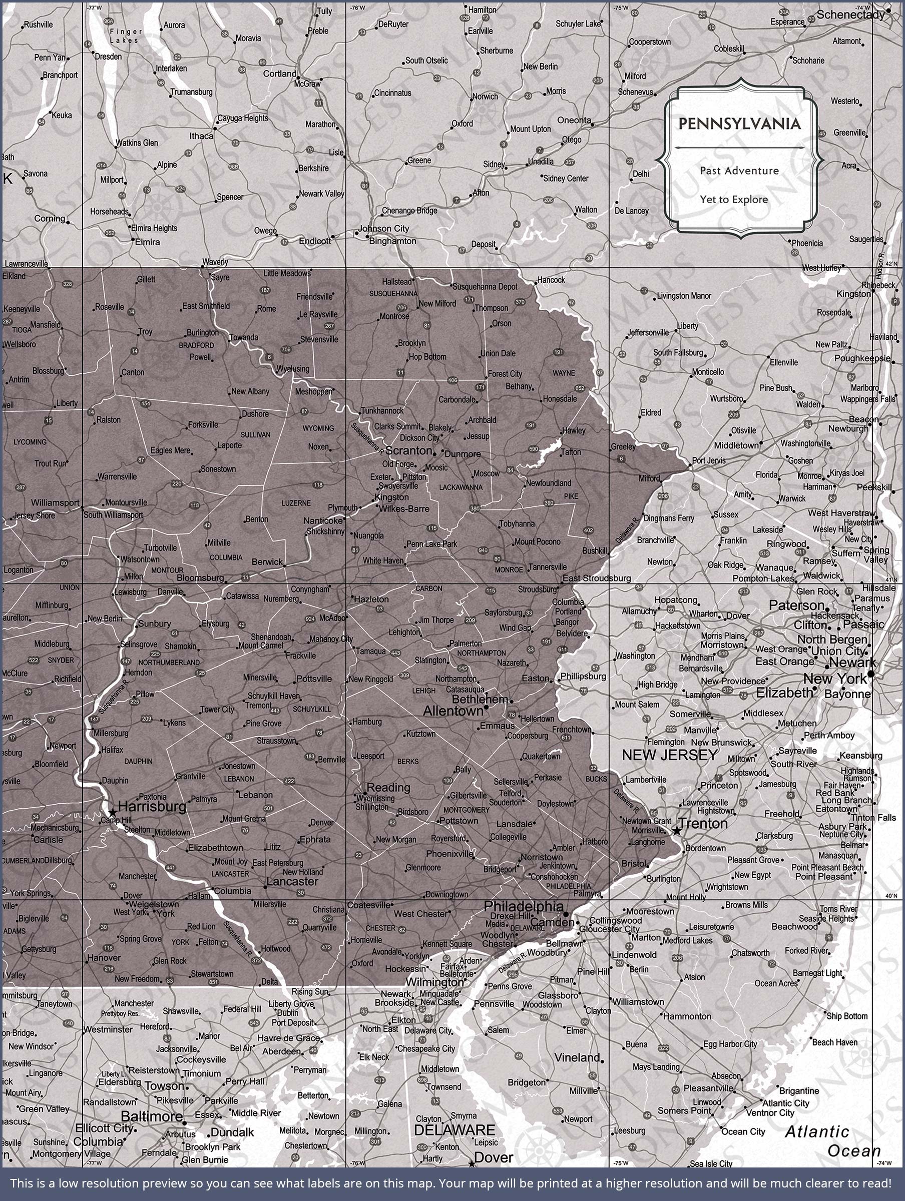 Pennsylvania Map Poster - Dark Brown Color Splash CM Poster