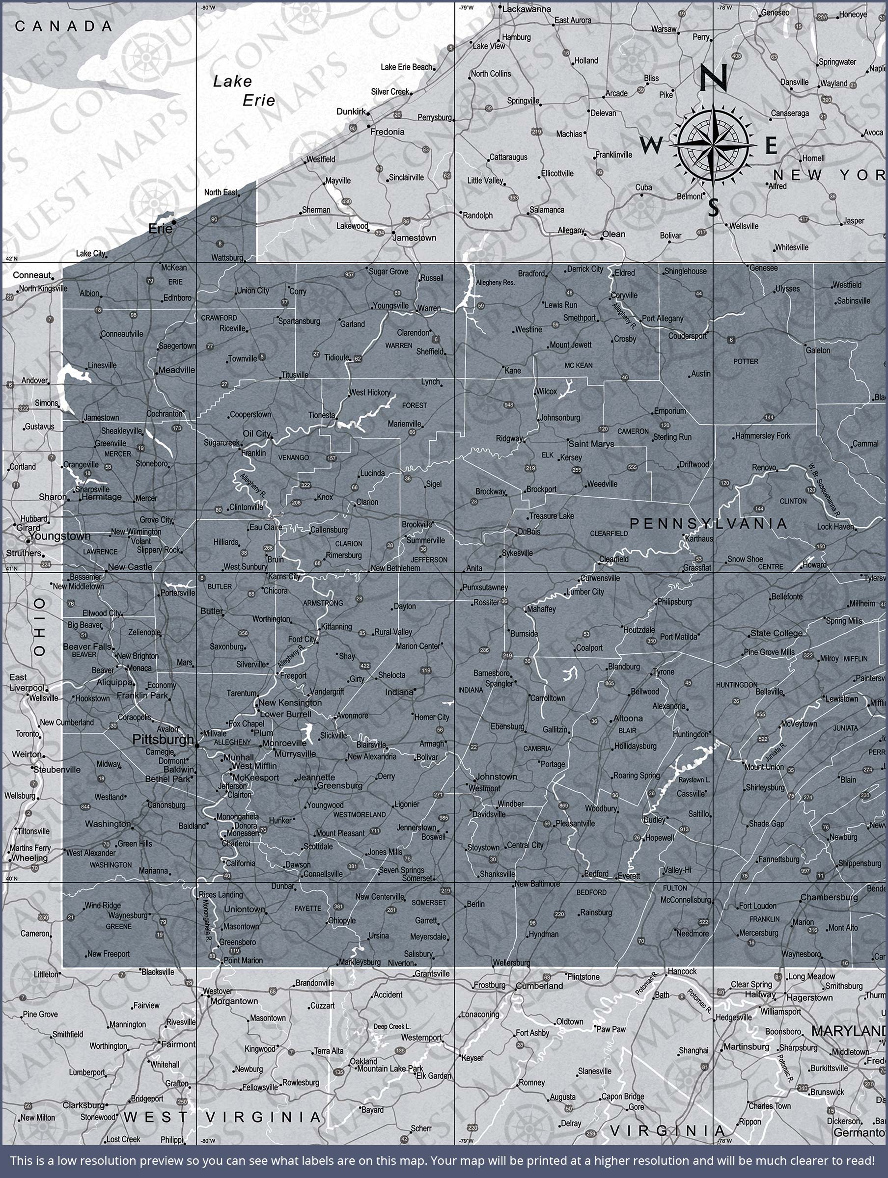 Pennsylvania Map Poster - Dark Gray Color Splash CM Poster