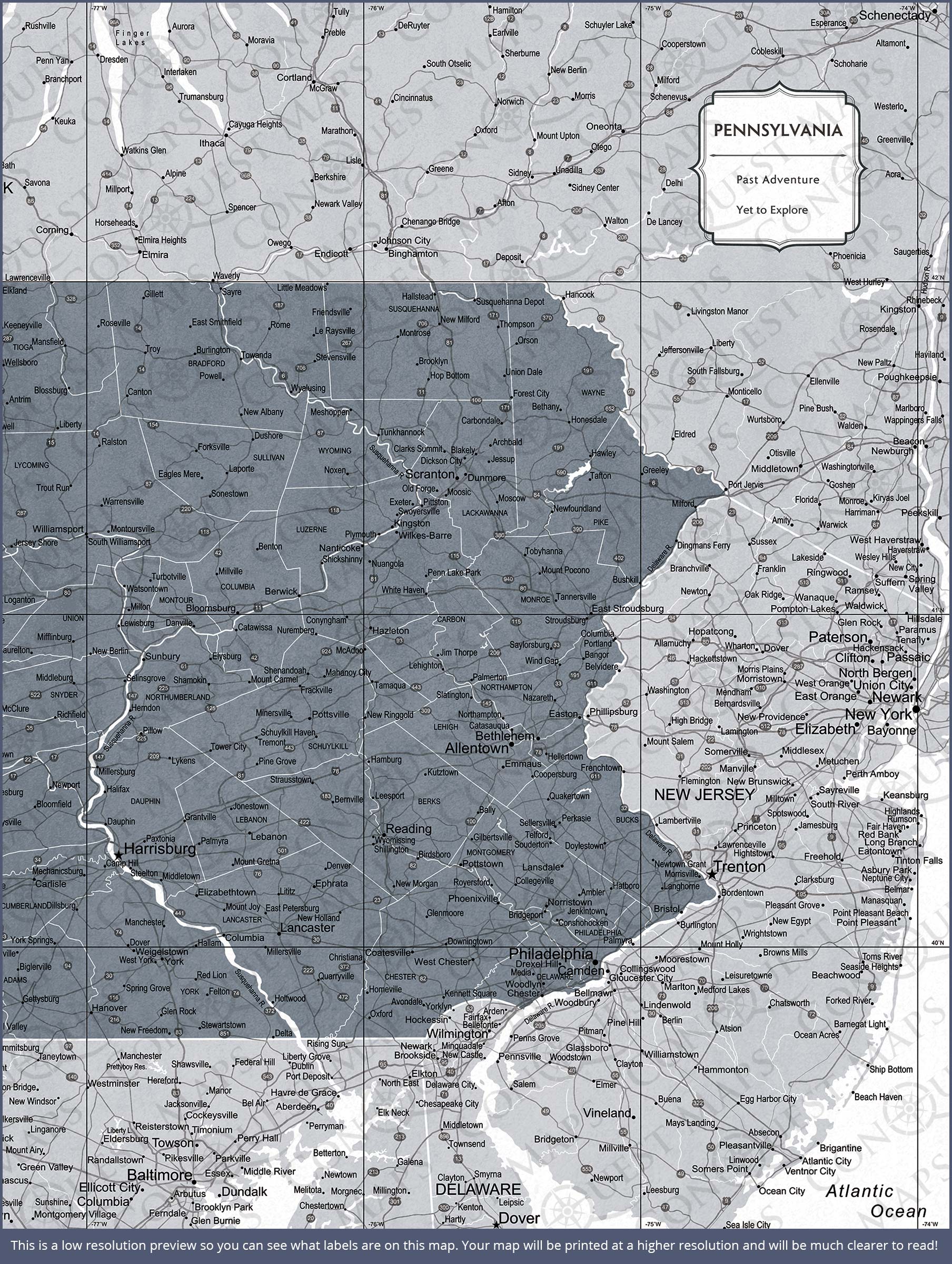 Pennsylvania Map Poster - Dark Gray Color Splash CM Poster