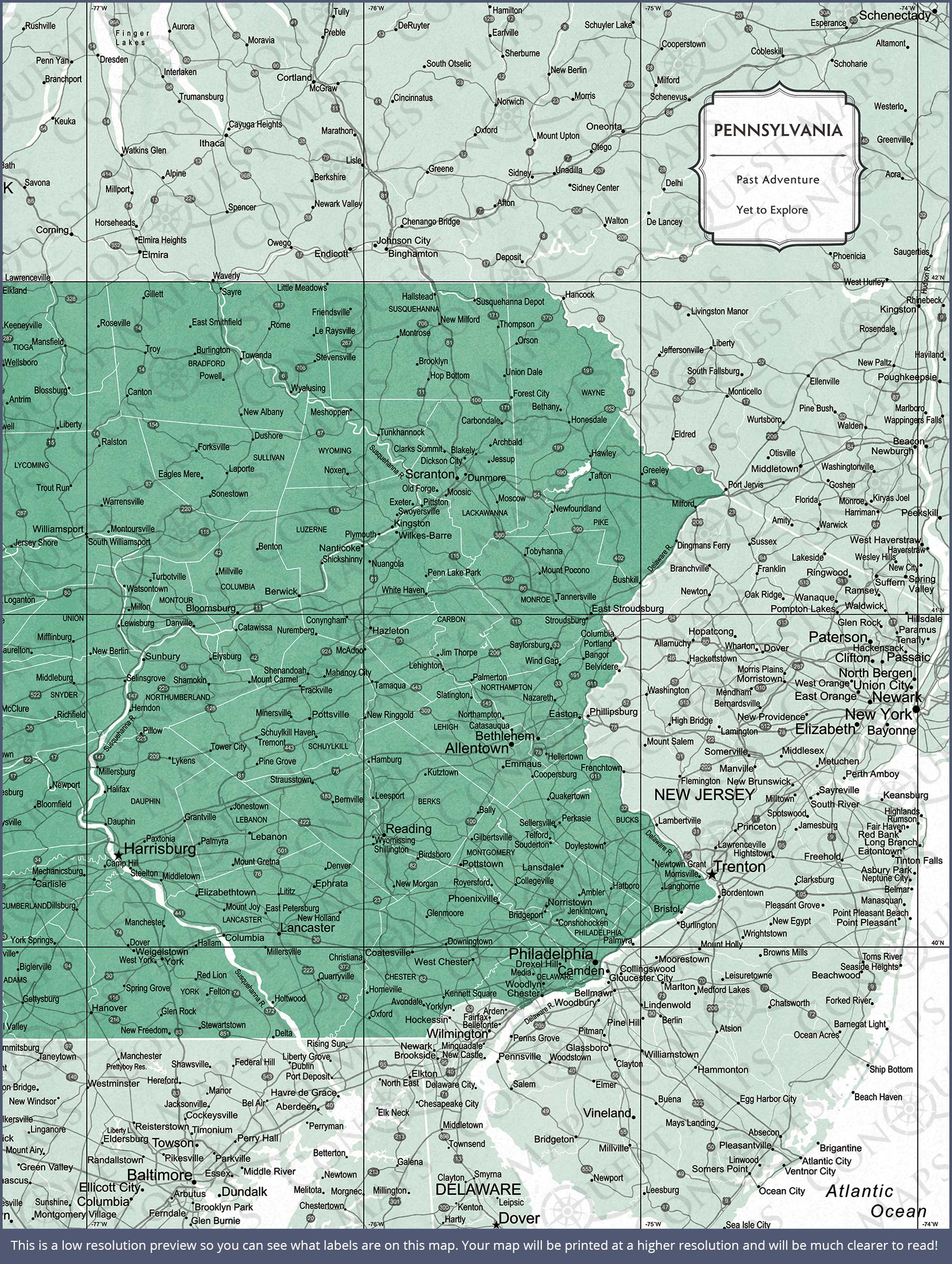 Pennsylvania Map Poster - Green Color Splash CM Poster