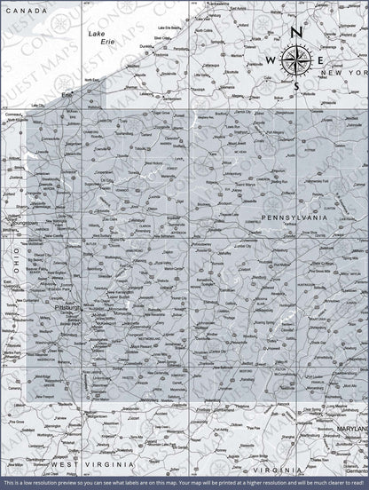 Push Pin Pennsylvania Map (Pin Board) - Light Gray Color Splash CM Pin Board