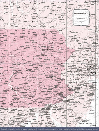 Pennsylvania Map Poster - Pink Color Splash CM Poster