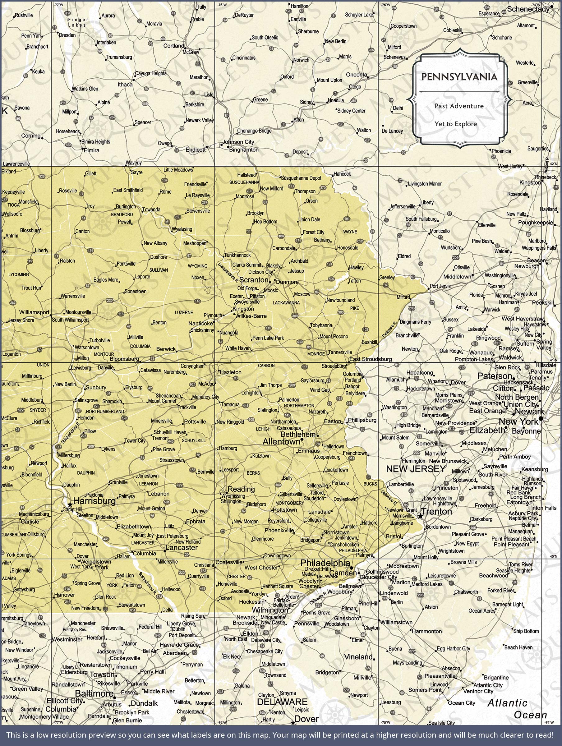 Pennsylvania Map Poster - Yellow Color Splash CM Poster