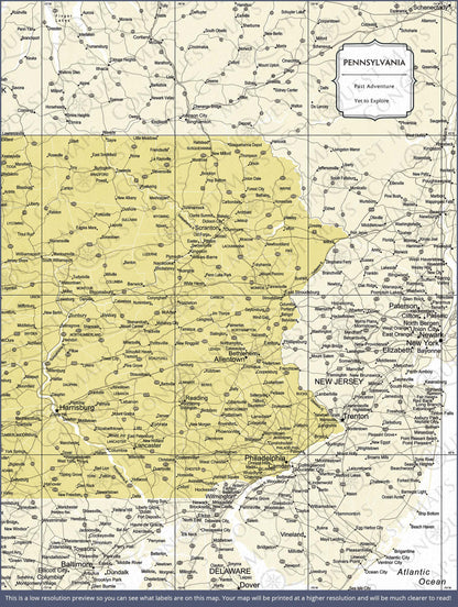 Pennsylvania Map Poster - Yellow Color Splash CM Poster