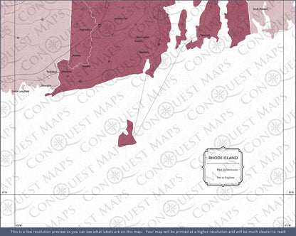 Push Pin Rhode Island Map (Pin Board) - Burgundy Color Splash CM Pin Board