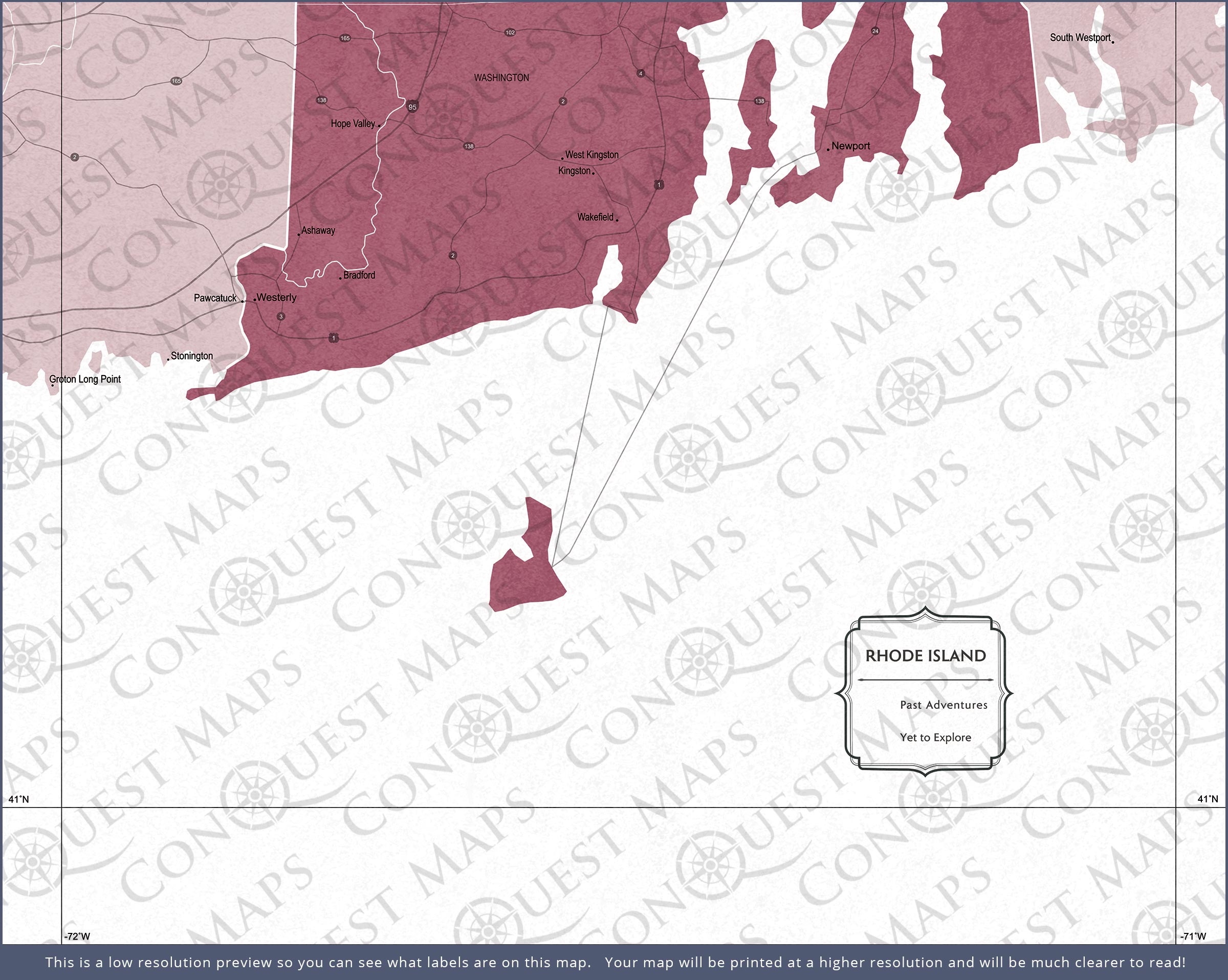 Rhode Island Map Poster - Burgundy Color Splash CM Poster