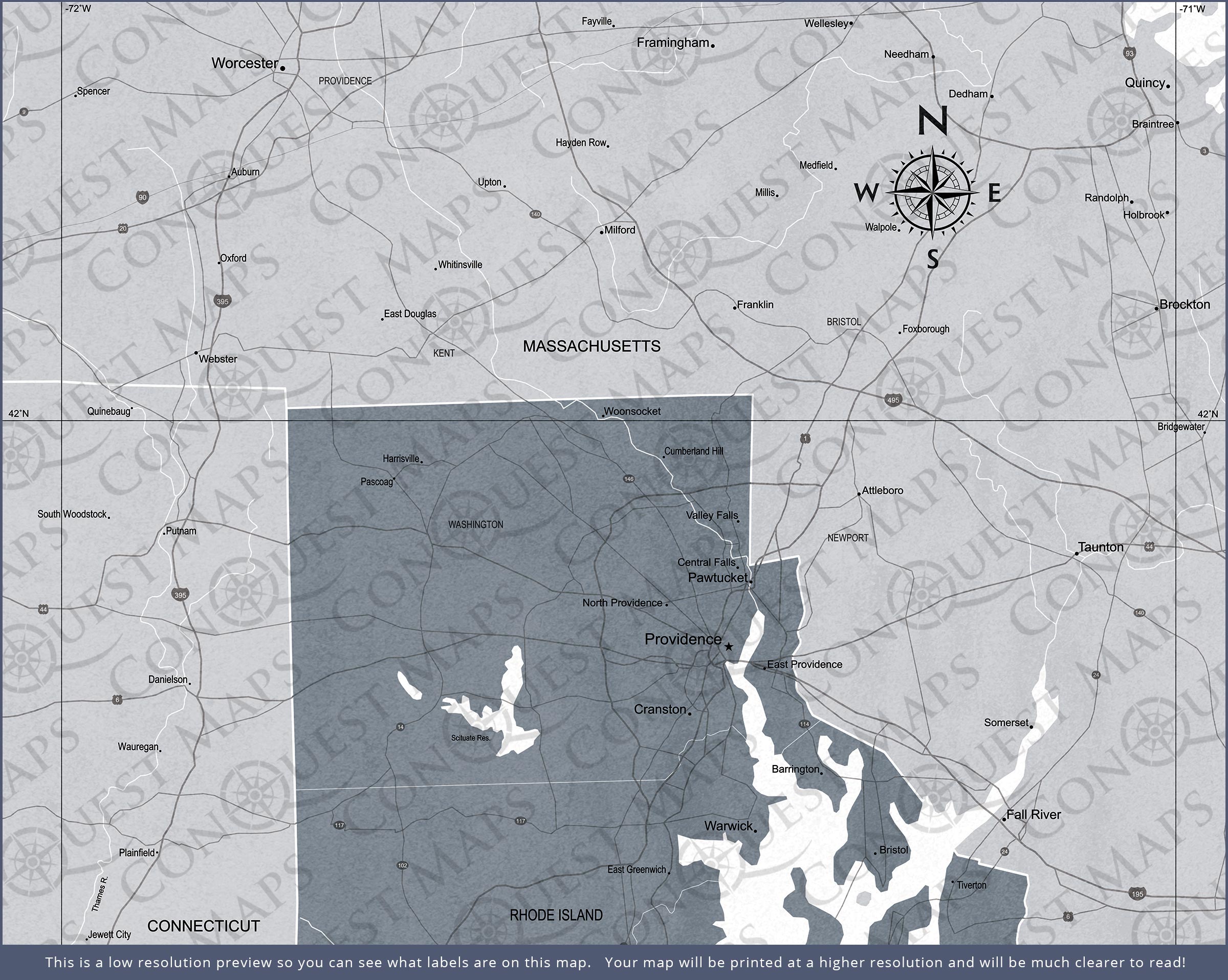 Rhode Island Map Poster - Dark Gray Color Splash CM Poster