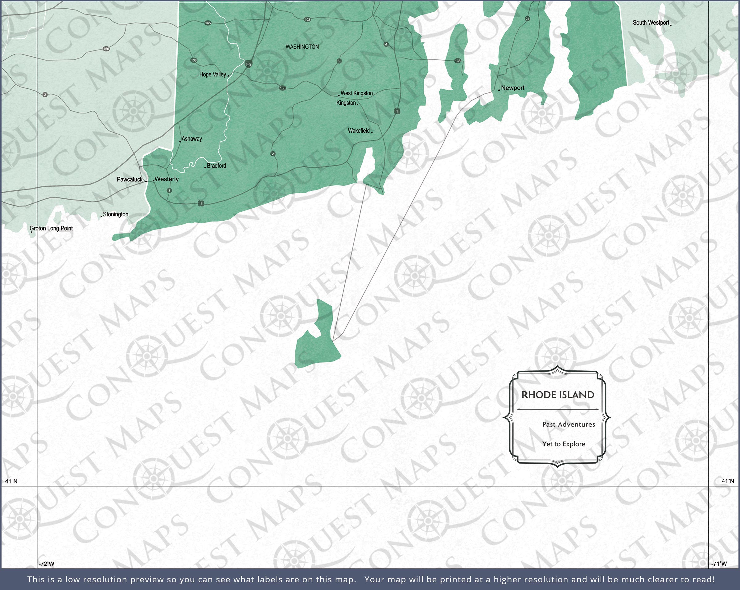 Rhode Island Map Poster - Green Color Splash CM Poster