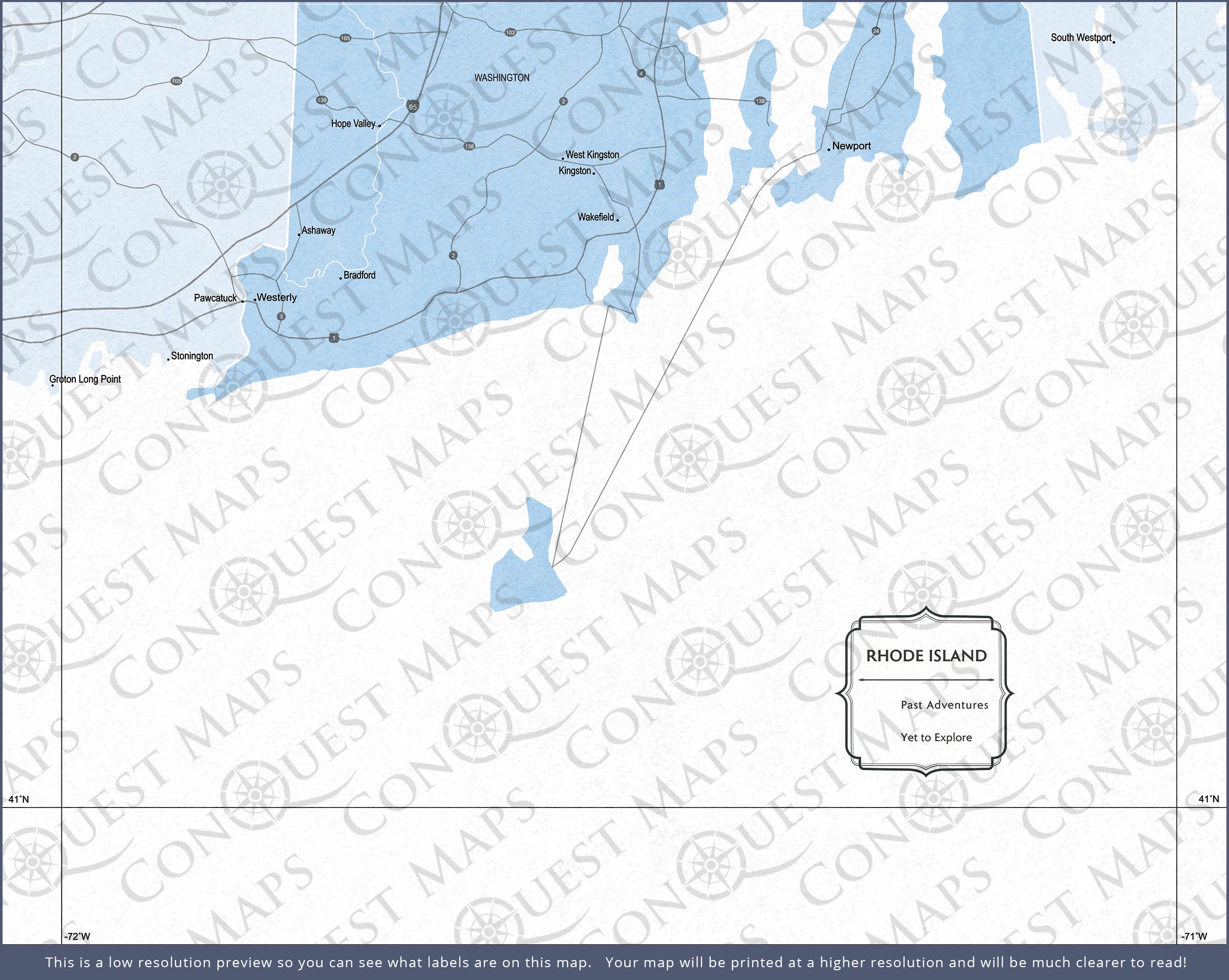 Push Pin Rhode Island Map (Pin Board) - Light Blue Color Splash CM Pin Board