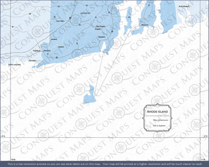 Push Pin Rhode Island Map (Pin Board) - Light Blue Color Splash CM Pin Board