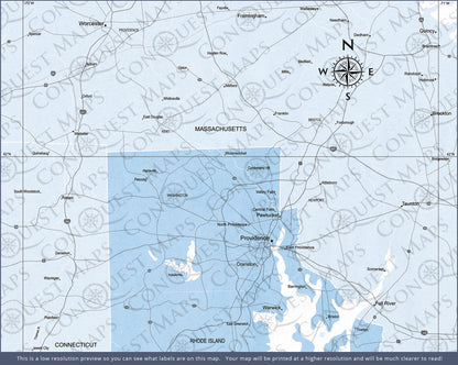 Rhode Island Map Poster - Light Blue Color Splash CM Poster