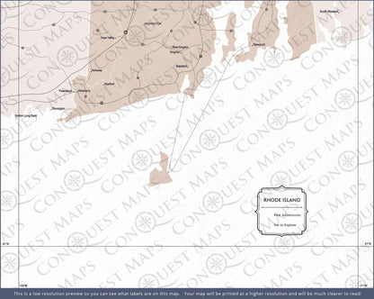 Rhode Island Map Poster - Light Brown Color Splash CM Poster