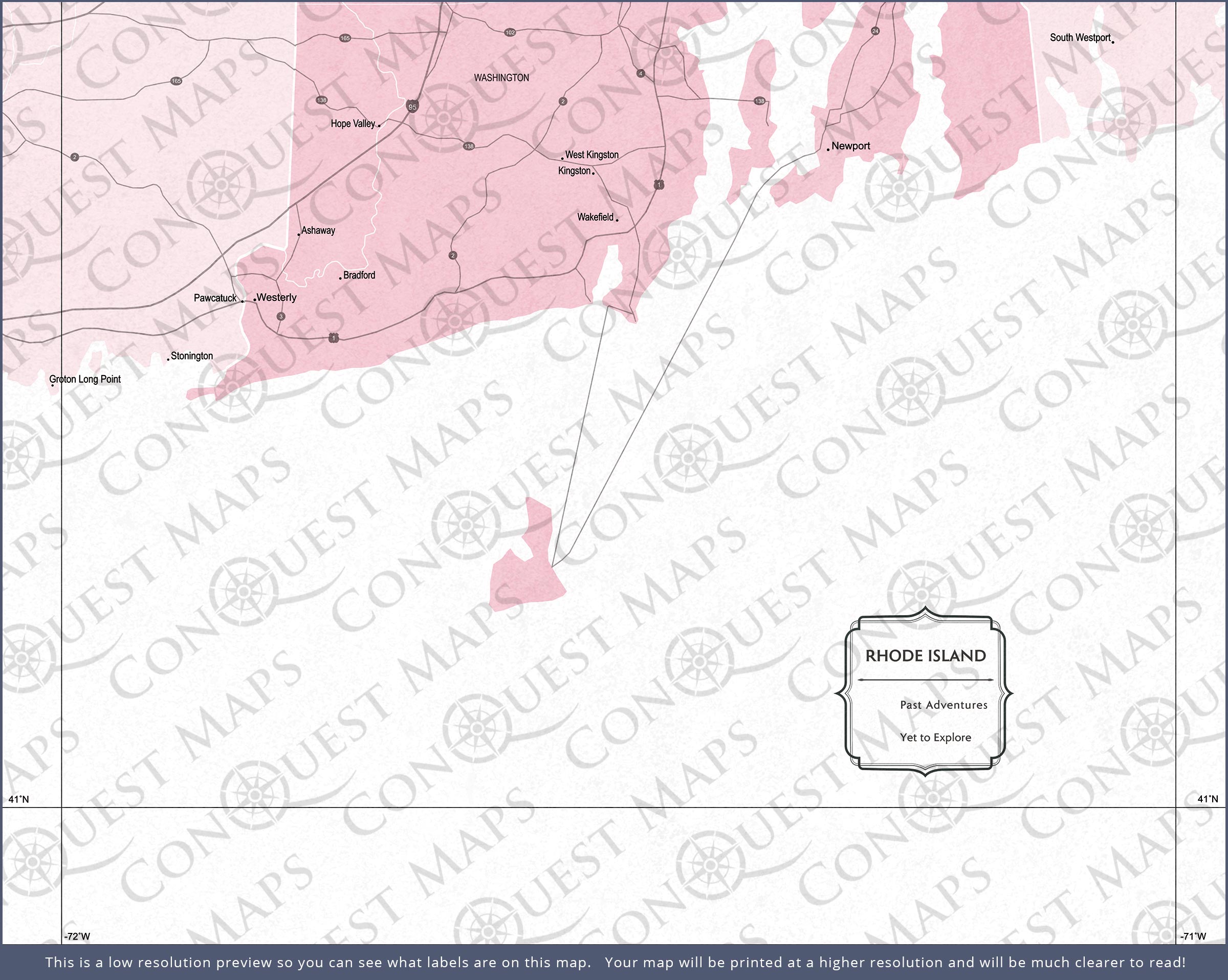 Push Pin Rhode Island Map (Pin Board) - Pink Color Splash CM Pin Board