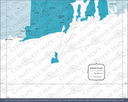 Push Pin Rhode Island Map (Pin Board) - Teal Color Splash CM Pin Board