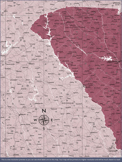 South Carolina Map Poster - Burgundy Color Splash CM Poster