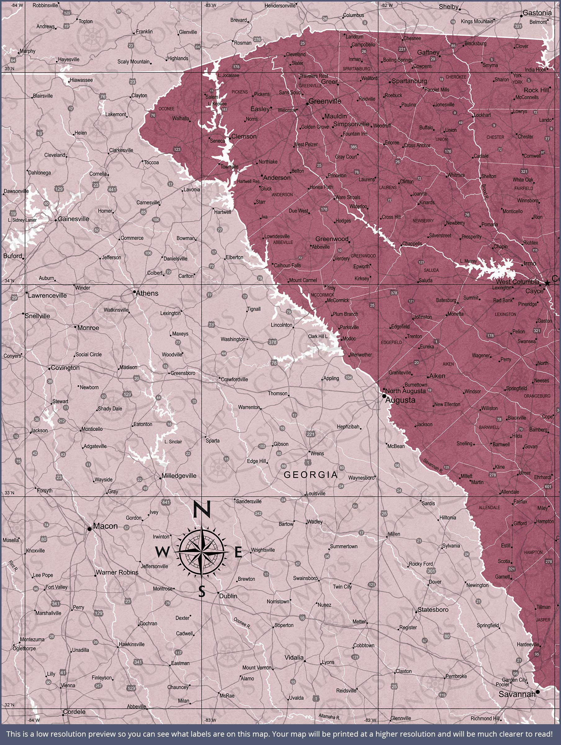 Push Pin South Carolina Map (Pin Board) - Burgundy Color Splash CM Pin Board