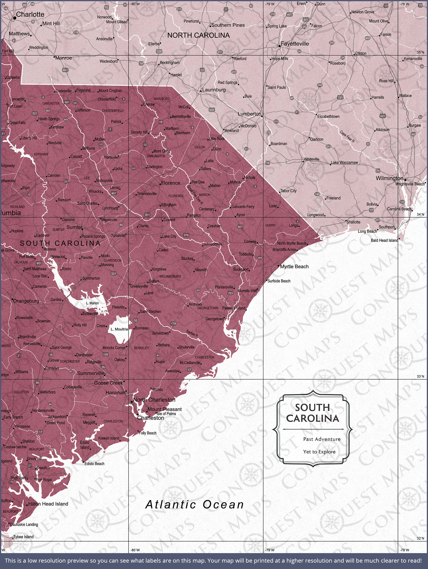 South Carolina Map Poster - Burgundy Color Splash CM Poster