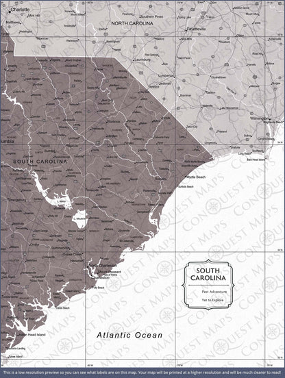 South Carolina Map Poster - Dark Brown Color Splash CM Poster