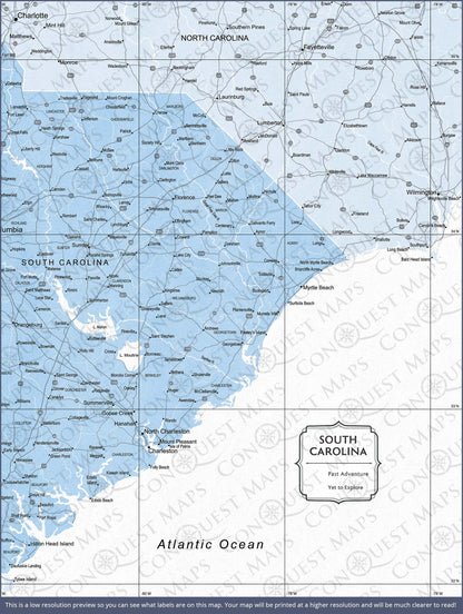 South Carolina Map Poster - Light Blue Color Splash CM Poster