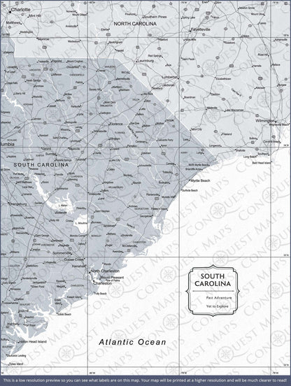 Push Pin South Carolina Map (Pin Board) - Light Gray Color Splash CM Pin Board