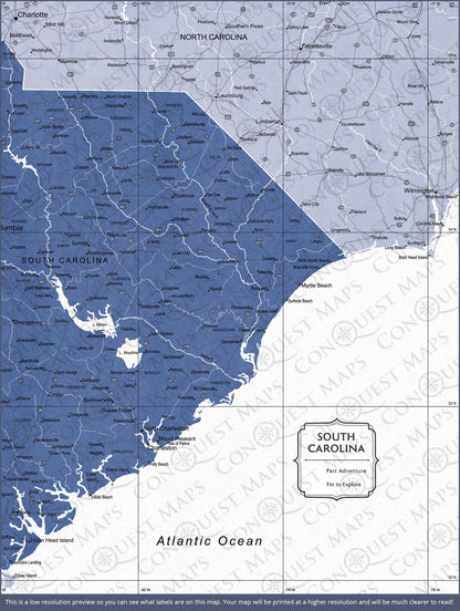 South Carolina Map Poster - Navy Color Splash CM Poster