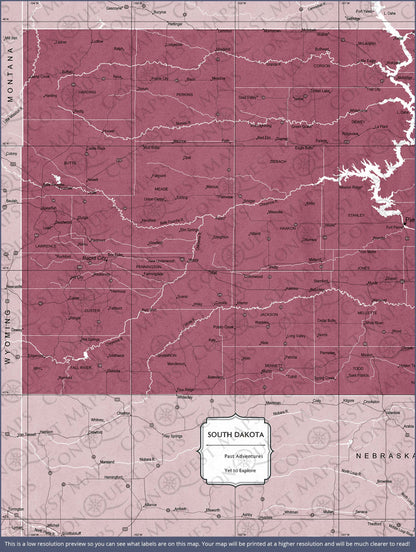 Push Pin South Dakota Map (Pin Board) - Burgundy Color Splash CM Pin Board