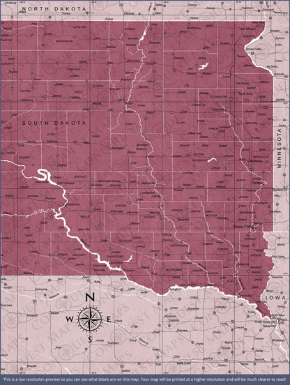 Push Pin South Dakota Map (Pin Board) - Burgundy Color Splash CM Pin Board