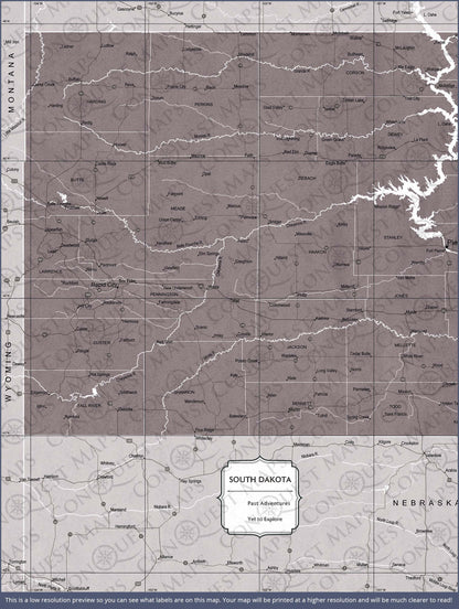 Push Pin South Dakota Map (Pin Board) - Dark Brown Color Splash CM Pin Board