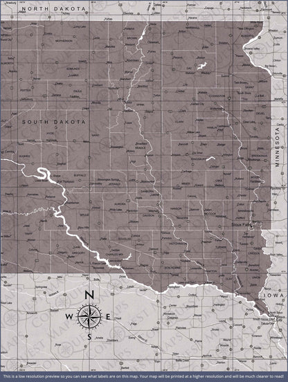 Push Pin South Dakota Map (Pin Board) - Dark Brown Color Splash CM Pin Board