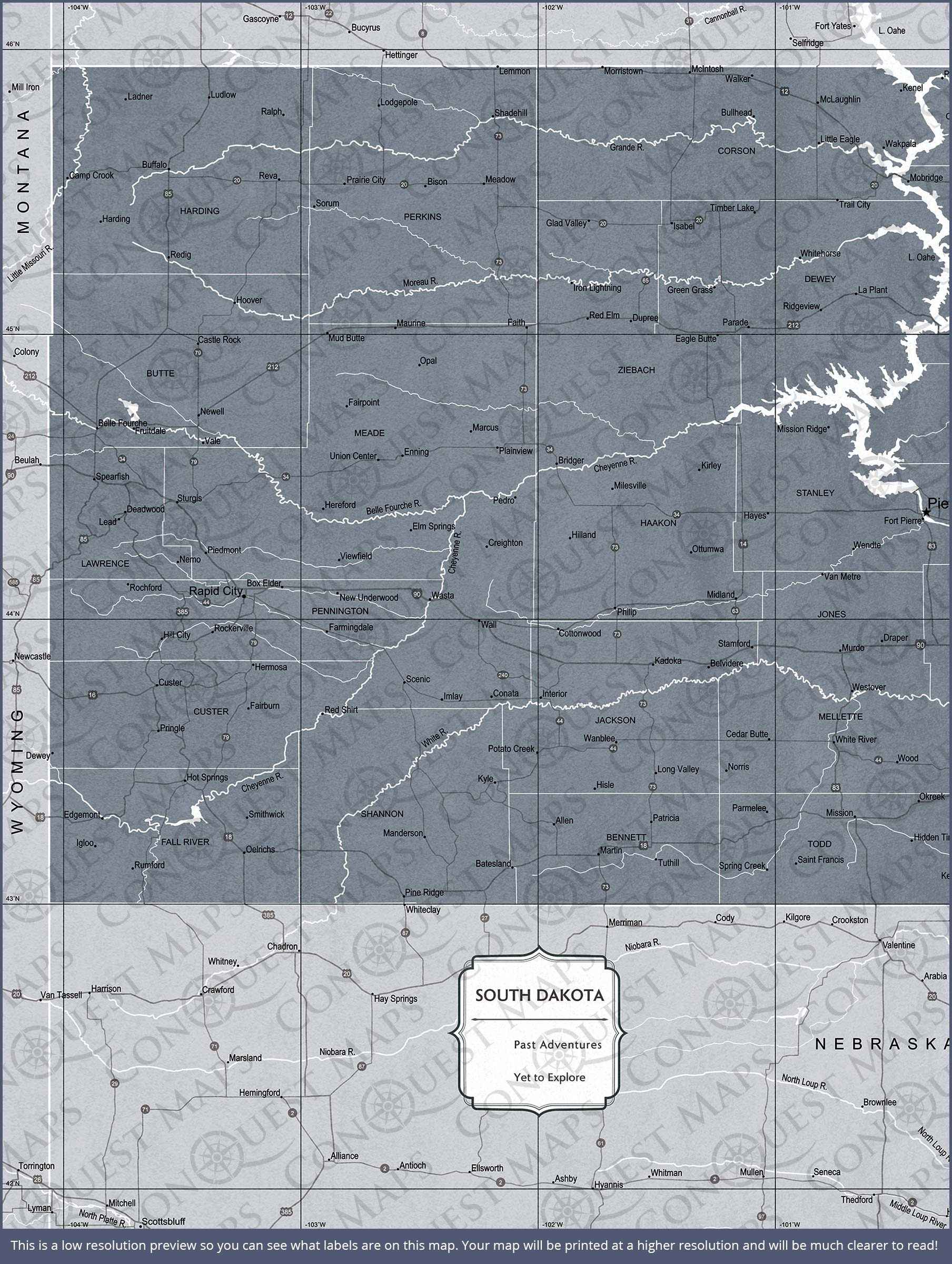 Push Pin South Dakota Map (Pin Board) - Dark Gray Color Splash CM Pin Board