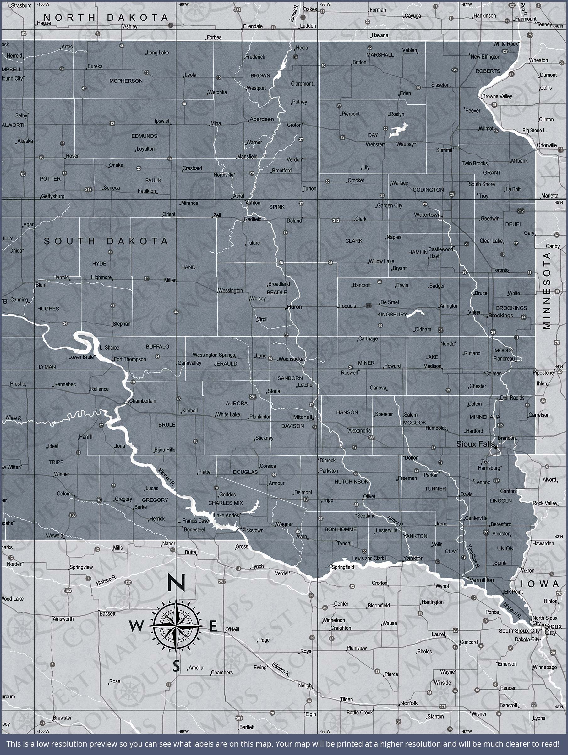 South Dakota Map Poster - Dark Gray Color Splash CM Poster