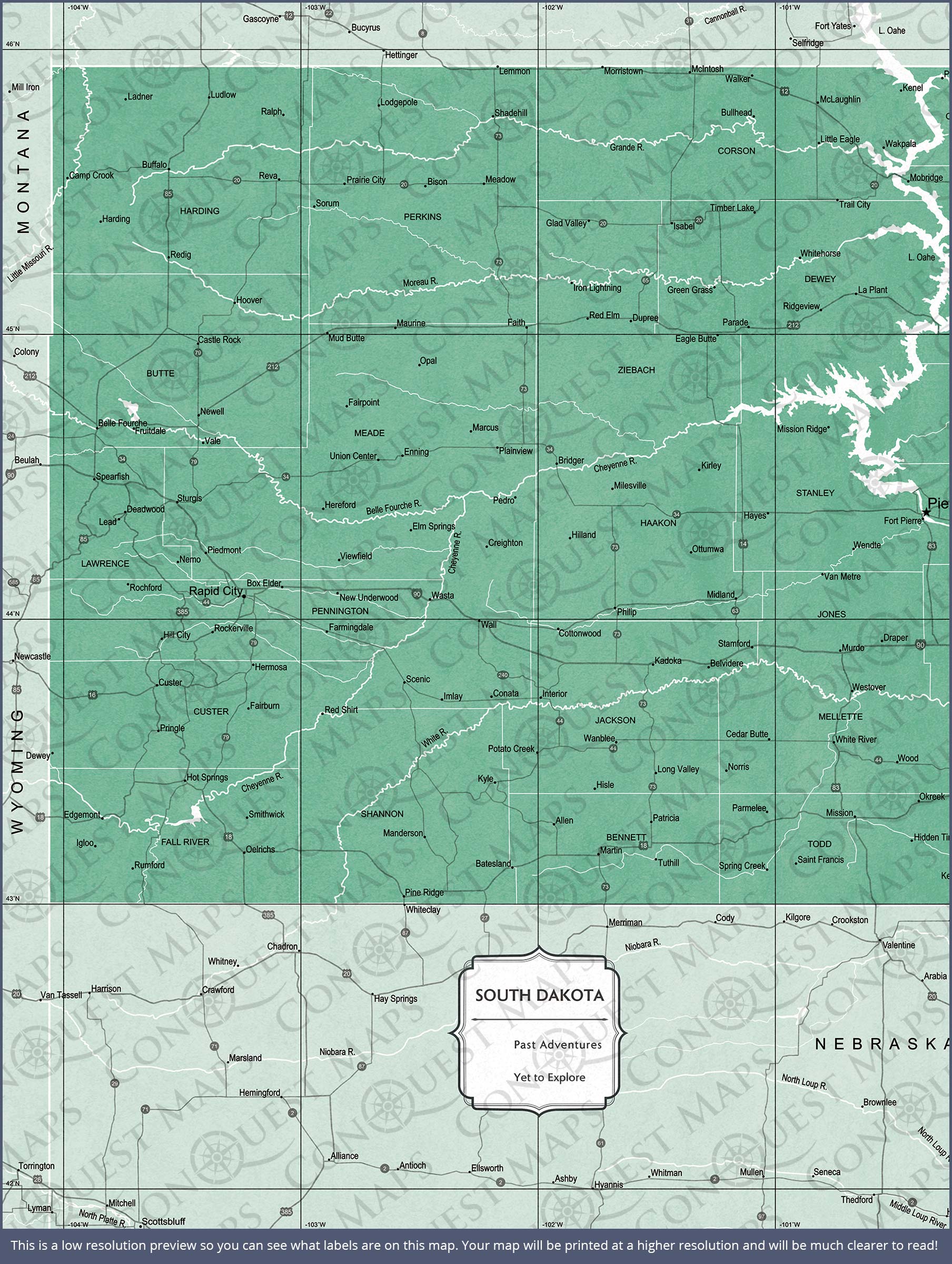 Push Pin South Dakota Map (Pin Board) - Green Color Splash CM Pin Board