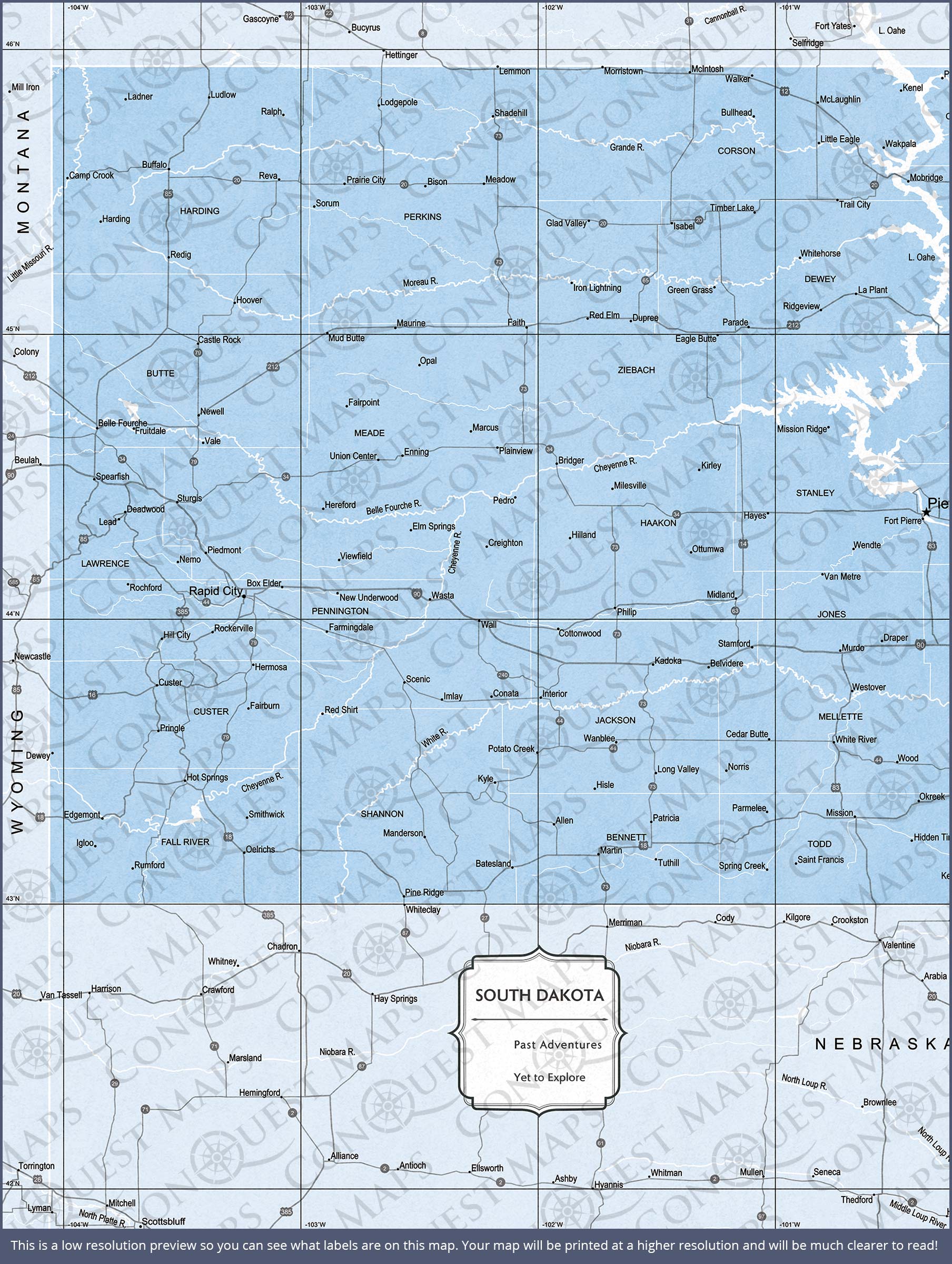 South Dakota Map Poster - Light Blue Color Splash CM Poster