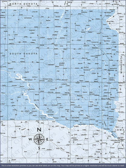 Push Pin South Dakota Map (Pin Board) - Light Blue Color Splash CM Pin Board