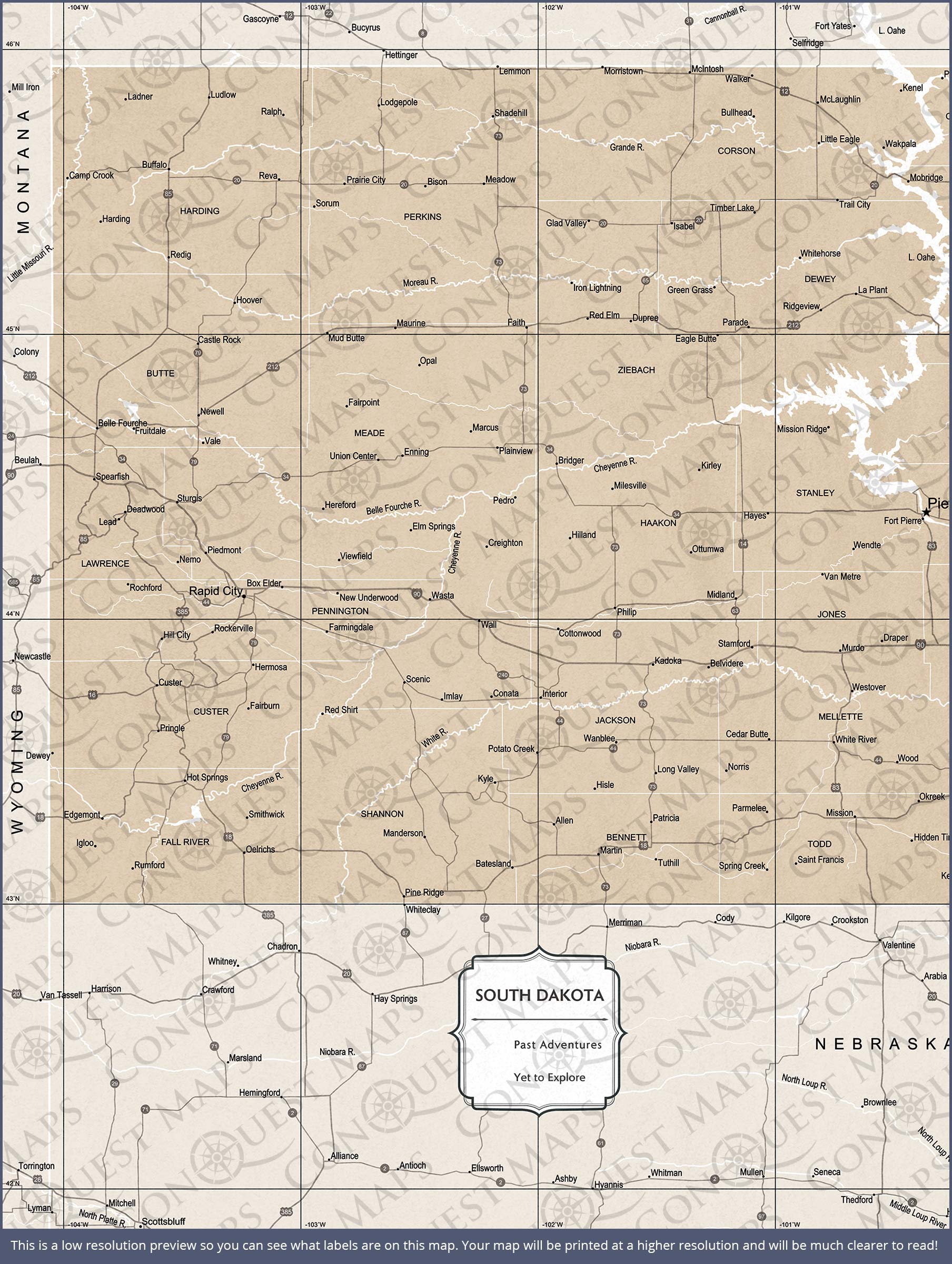 Push Pin South Dakota Map (Pin Board) - Light Brown Color Splash CM Pin Board