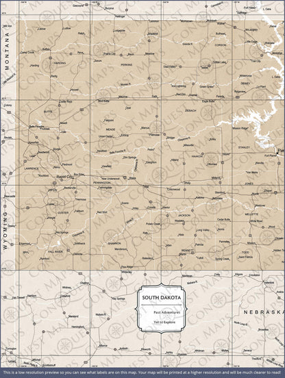 Push Pin South Dakota Map (Pin Board) - Light Brown Color Splash CM Pin Board