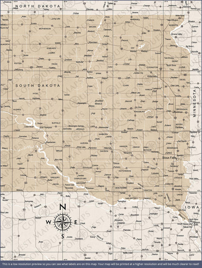 Push Pin South Dakota Map (Pin Board) - Light Brown Color Splash CM Pin Board