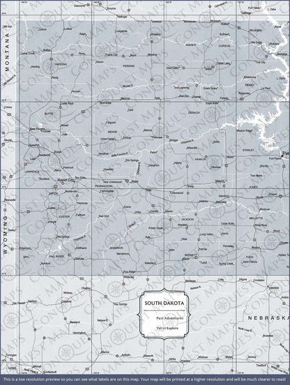 South Dakota Map Poster - Light Gray Color Splash CM Poster