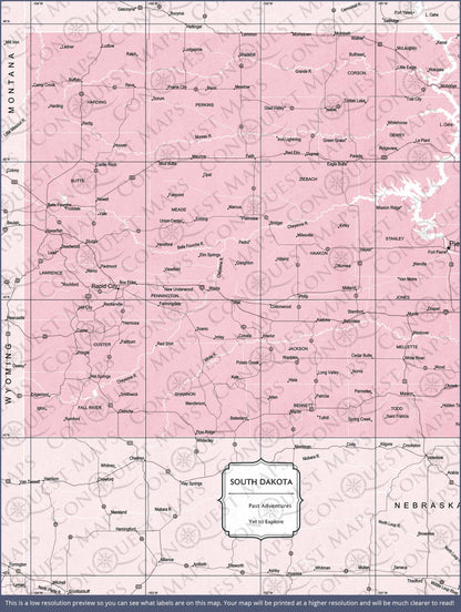 South Dakota Map Poster - Pink Color Splash CM Poster