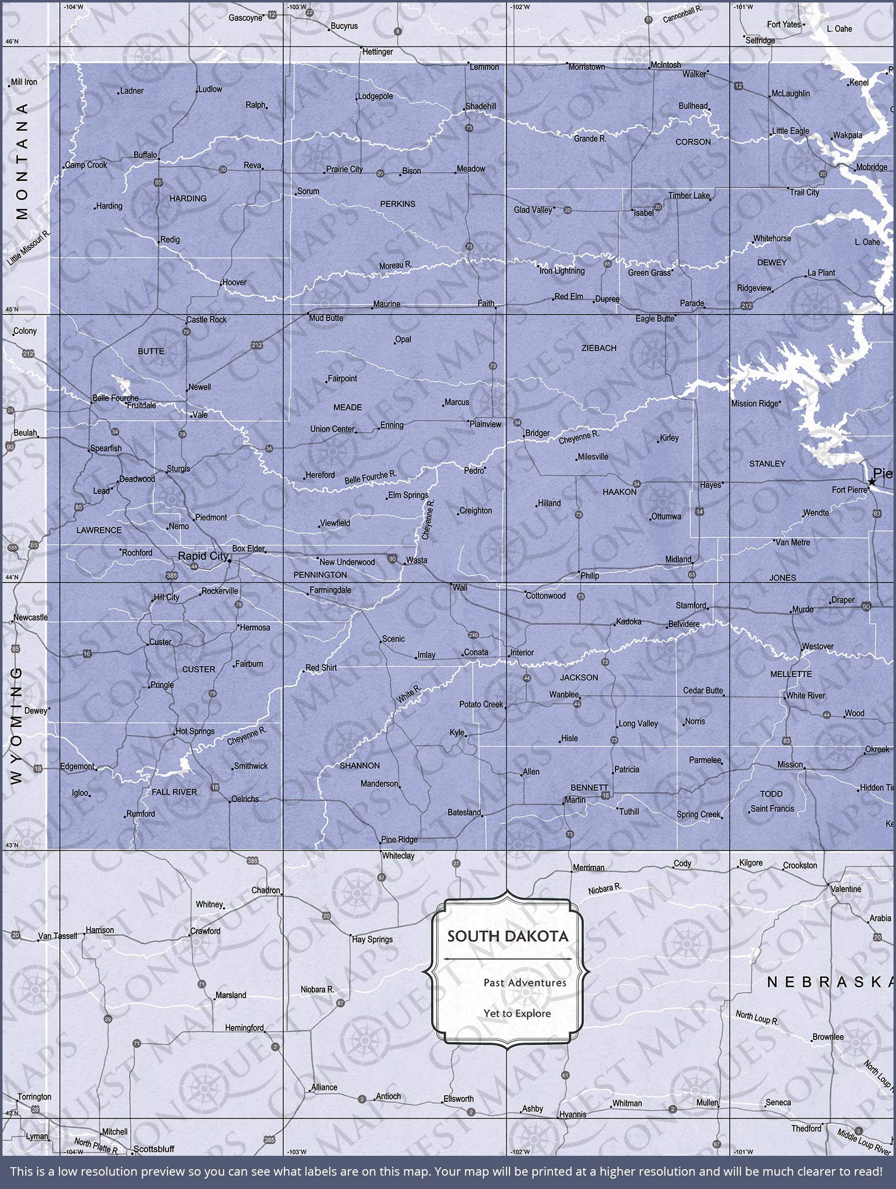 Push Pin South Dakota Map (Pin Board) - Purple Color Splash CM Pin Board