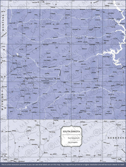 South Dakota Map Poster - Purple Color Splash CM Poster